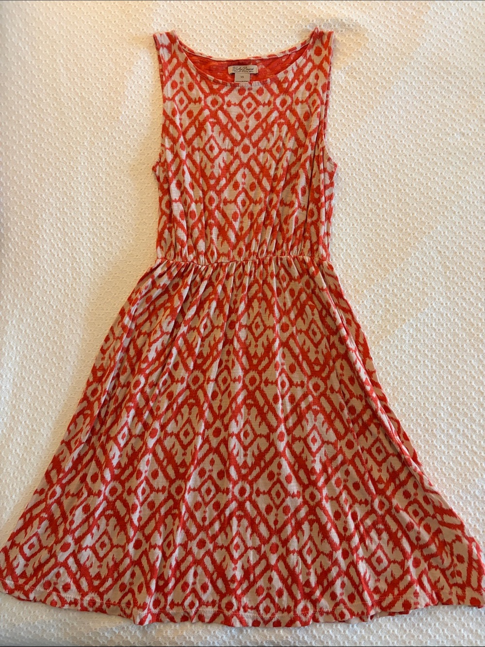 Lucky Brand Coral Orange Ikat Print Sleeveless Fit & Flare Dress XS
